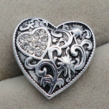 Fashion beauty heart rhinestone pattern 18MM snap buttons fit snap bracelet snap jewelry wholesale KZ2087