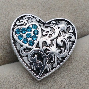 Fashion beauty heart rhinestone pattern 18MM snap buttons fit snap bracelet snap jewelry wholesale KZ2087