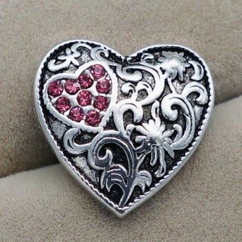 Fashion beauty heart rhinestone pattern 18MM snap buttons fit snap bracelet snap jewelry wholesale KZ2087