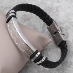 New Fashion Punk Women amp; Men Bracelet Black Briade PU Leather Bangle Bracelet With Stainless Steel Clasp Carved ID Bangles Gift