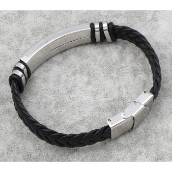 New Fashion Punk Women amp; Men Bracelet Black Briade PU Leather Bangle Bracelet With Stainless Steel Clasp Carved ID Bangles Gift