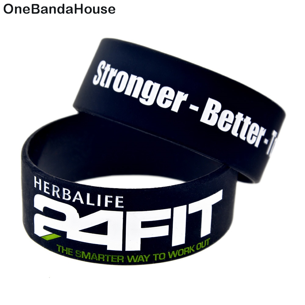 OneBandaHouse 25pcs/Lot 1 Inch Wide Fitness Wristband 24 Hour Fit Stronger Better and Together Motivational Silicone Bracelet