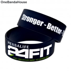 OneBandaHouse 25pcs/Lot 1 Inch Wide Fitness Wristband 24 Hour Fit Stronger Better and Together Motivational Silicone Bracelet