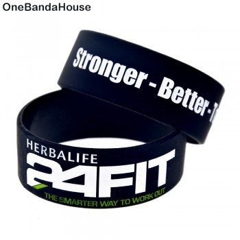 OneBandaHouse 25pcs/Lot 1 Inch Wide Fitness Wristband 24 Hour Fit Stronger Better and Together Motivational Silicone Bracelet