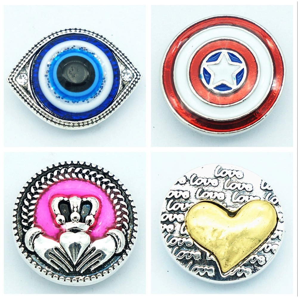Fashion beauty elegant Rhinestone castle love heart eye Shield 18MM snap buttons fit snap bracelet snap jewelry wholesale