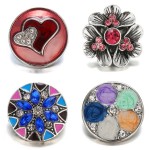New Beauty Love hearts Flowers Rhinestone Colorful 18MM Metal snap buttons for DIY snap bracelet jewelry wholesale KZ1644