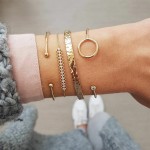 4 Pcs/ Set Simple Round Beads Irregular Crystal Gem Gold Adjustable Opening Bracelet Women Fashion Party Jewelry