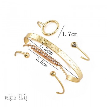 4 Pcs/ Set Simple Round Beads Irregular Crystal Gem Gold Adjustable Opening Bracelet Women Fashion Party Jewelry