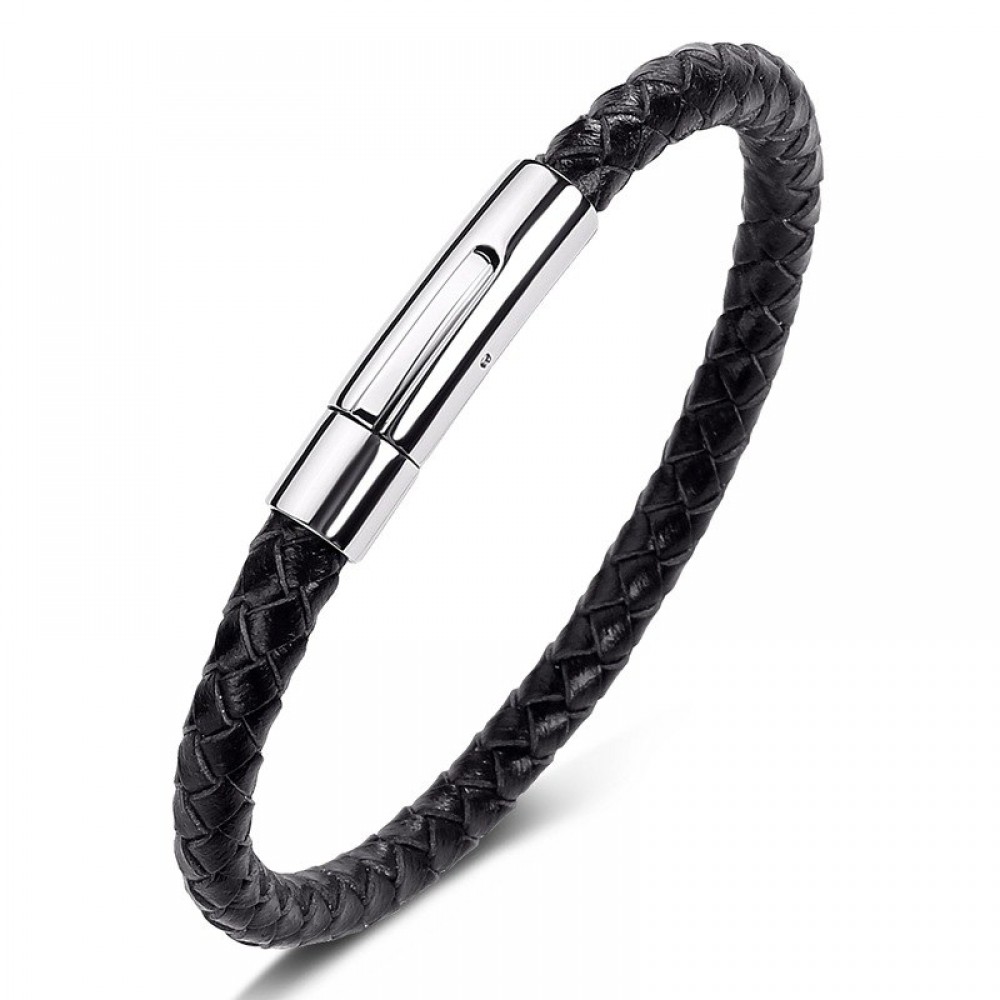 Fashion Stainless Steel Leather Bracelet Mens Womens Casual Black/Brown Genuine Leather Woven Wristband Jewelry Pulseiras