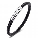 Fashion Stainless Steel Leather Bracelet Mens Womens Casual Black/Brown Genuine Leather Woven Wristband Jewelry Pulseiras