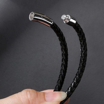 Fashion Stainless Steel Leather Bracelet Mens Womens Casual Black/Brown Genuine Leather Woven Wristband Jewelry Pulseiras