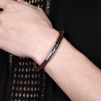 Fashion Stainless Steel Leather Bracelet Mens Womens Casual Black/Brown Genuine Leather Woven Wristband Jewelry Pulseiras