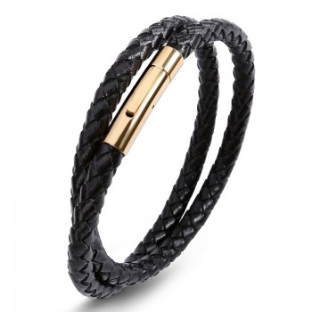Fashion Stainless Steel Leather Bracelet Mens Womens Casual Black/Brown Genuine Leather Woven Wristband Jewelry Pulseiras