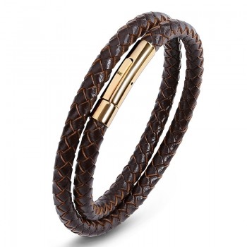 Fashion Stainless Steel Leather Bracelet Mens Womens Casual Black/Brown Genuine Leather Woven Wristband Jewelry Pulseiras