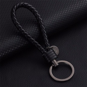 Double One New Braided Leather Keychain Rope Key Chain Ring Handmade DIY Pendant Car Keyrings Accessories for Men Women