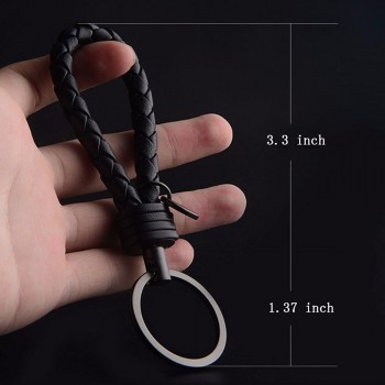 Double One New Braided Leather Keychain Rope Key Chain Ring Handmade DIY Pendant Car Keyrings Accessories for Men Women