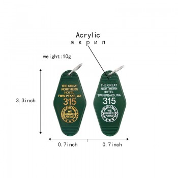 TV show Twin Peaks Keychain Green Prismatic Acrylic Keychain Key chain The Great Northern Hotel Room # 315 Gift for TV show fans