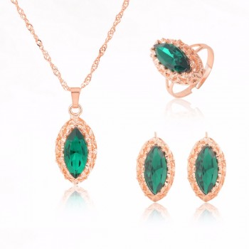 MINHIN Gold Color Long Chain Necklace Blue Synthetic Crystal Pendant Jewelry Womens Luxury 3 Pieces Wedding Jewelry Set