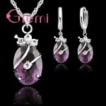 New Arrival 925 Sterling Silver Bridal Jewelry Sets Charming Oval Crystal Stone Flower Pendant Necklace Loop Earrings