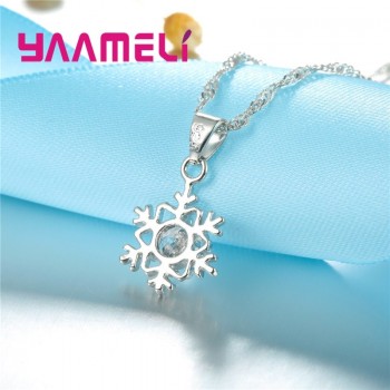 Qualified Snowflake Women 925 Sterling Silver Jewelry Sets Clear Cubic Zircon CZ Crystal Pendant Necklaces Earrings Party Gift
