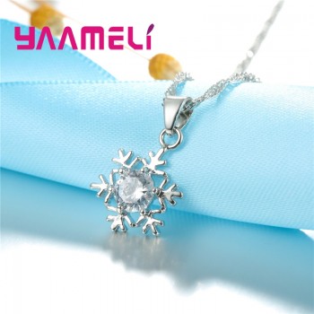 Qualified Snowflake Women 925 Sterling Silver Jewelry Sets Clear Cubic Zircon CZ Crystal Pendant Necklaces Earrings Party Gift