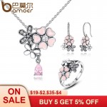 BAMOER 100% 925 Sterling Silver Pink Flower Poetic Daisy Cherry Blossom Bridal Jewelry Sets Wedding Engagement Jewelry ZHS028