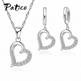 PATICO Original Silver 925 Jewelry Sets Cubic Zircon Stone Love Heart Austrian Crystal Necklace Huggie Earrings Women Best Gift