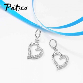 PATICO Original Silver 925 Jewelry Sets Cubic Zircon Stone Love Heart Austrian Crystal Necklace Huggie Earrings Women Best Gift