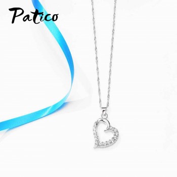 PATICO Original Silver 925 Jewelry Sets Cubic Zircon Stone Love Heart Austrian Crystal Necklace Huggie Earrings Women Best Gift