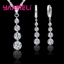YAAMELI Fashion 925 Sterling Silver Bridal Jewelry Set For Women Tassel Cubic Zircon Pendant Necklace Earrings Sets Wedding Gift