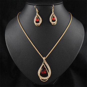 Female Fashion Pendants Necklaces Earrings sets Gold rhinestone crystal bridal wedding jewelry sets for women