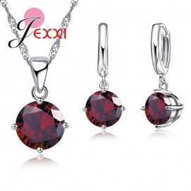 JEXXI Pretty Austrian Crystal Round CZ Pendant 925 Sterling Silver Women Jewelry Set Necklace Earrings Free Shipping Wholesale