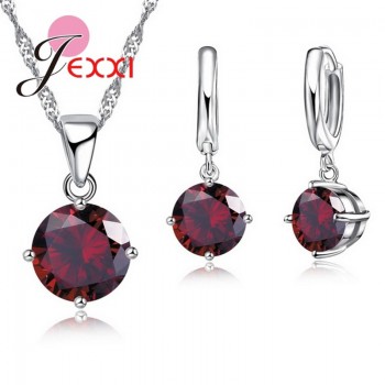 JEXXI Pretty Austrian Crystal Round CZ Pendant 925 Sterling Silver Women Jewelry Set Necklace Earrings Free Shipping Wholesale