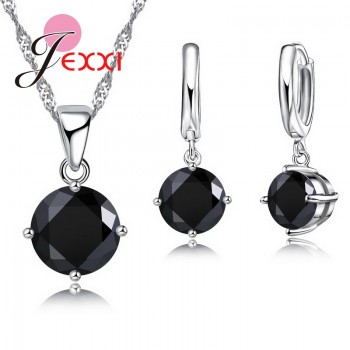 JEXXI Pretty Austrian Crystal Round CZ Pendant 925 Sterling Silver Women Jewelry Set Necklace Earrings Free Shipping Wholesale