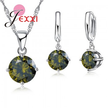 JEXXI Pretty Austrian Crystal Round CZ Pendant 925 Sterling Silver Women Jewelry Set Necklace Earrings Free Shipping Wholesale