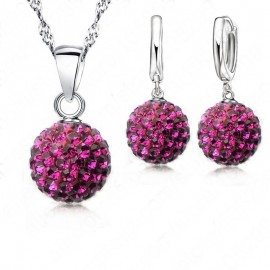 JEXXI Crazy New Jewelry Sets 925 Sterling Silver Austrian Crystal Pave Disco Ball Lever Back Earring Pendant Necklace Woman Gift