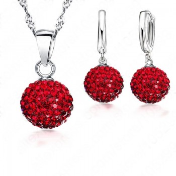 JEXXI Crazy New Jewelry Sets 925 Sterling Silver Austrian Crystal Pave Disco Ball Lever Back Earring Pendant Necklace Woman Gift
