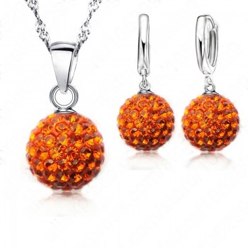 JEXXI Crazy New Jewelry Sets 925 Sterling Silver Austrian Crystal Pave Disco Ball Lever Back Earring Pendant Necklace Woman Gift