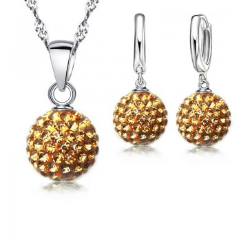JEXXI Crazy New Jewelry Sets 925 Sterling Silver Austrian Crystal Pave Disco Ball Lever Back Earring Pendant Necklace Woman Gift