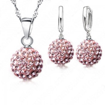 JEXXI Crazy New Jewelry Sets 925 Sterling Silver Austrian Crystal Pave Disco Ball Lever Back Earring Pendant Necklace Woman Gift