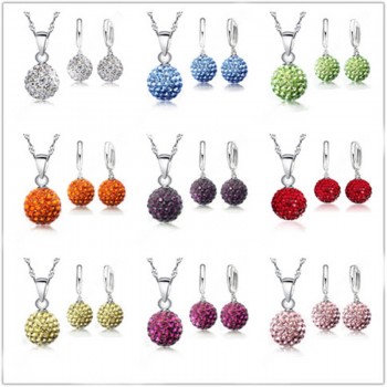 JEXXI Crazy New Jewelry Sets 925 Sterling Silver Austrian Crystal Pave Disco Ball Lever Back Earring Pendant Necklace Woman Gift
