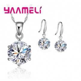 YAAMELI 925 Sterling Silver Crystal Colorful Beautiful Luxury Romantic Style Necklace Earrings Set Christmas Surprise Gift