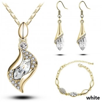 Fashion Wedding Gift Jewelry Gold Color Water Drop Shape Crystal Earrings Necklace Adjustable Bracelets Set Women Jewelry Sets