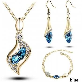 Fashion Wedding Gift Jewelry Gold Color Water Drop Shape Crystal Earrings Necklace Adjustable Bracelets Set Women Jewelry Sets