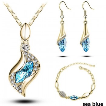 Fashion Wedding Gift Jewelry Gold Color Water Drop Shape Crystal Earrings Necklace Adjustable Bracelets Set Women Jewelry Sets