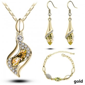 Fashion Wedding Gift Jewelry Gold Color Water Drop Shape Crystal Earrings Necklace Adjustable Bracelets Set Women Jewelry Sets