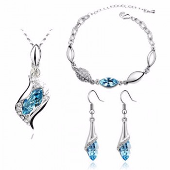 Fashion Wedding Gift Jewelry Gold Color Water Drop Shape Crystal Earrings Necklace Adjustable Bracelets Set Women Jewelry Sets