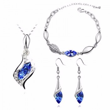 Fashion Wedding Gift Jewelry Gold Color Water Drop Shape Crystal Earrings Necklace Adjustable Bracelets Set Women Jewelry Sets