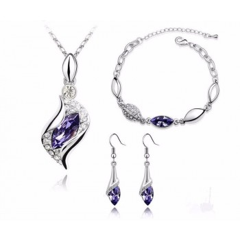 Fashion Wedding Gift Jewelry Gold Color Water Drop Shape Crystal Earrings Necklace Adjustable Bracelets Set Women Jewelry Sets