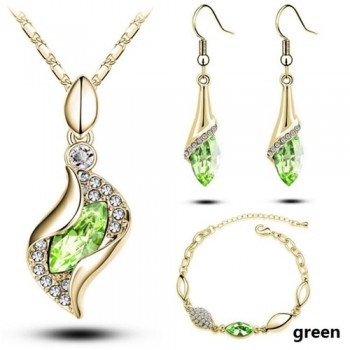 Fashion Wedding Gift Jewelry Gold Color Water Drop Shape Crystal Earrings Necklace Adjustable Bracelets Set Women Jewelry Sets